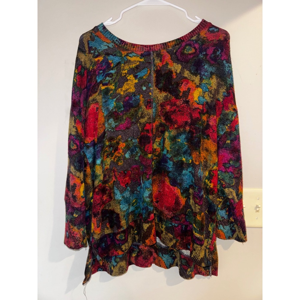 Habitat Abstract Floral Knit Top Multi Color Long Sleeve Scoop Neck Small